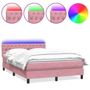vidaXL Boxspring met matras en LED fluweel roze 140x220 cm