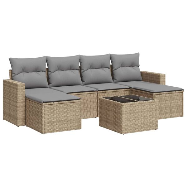 vidaXL 7-delige Loungeset met kussens poly rattan beige