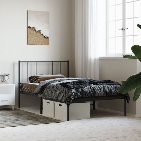 vidaXL Bedframe met hoofdbord metaal zwart 107x203 cm