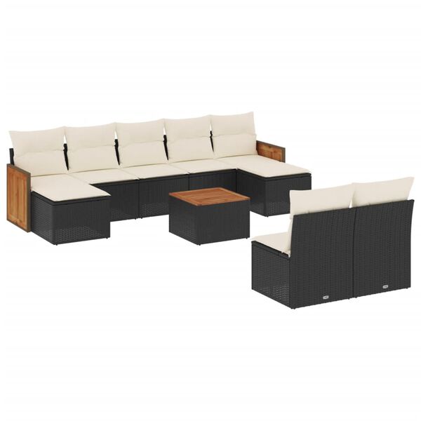 vidaXL 10-delige Loungeset met kussens poly rattan zwart
