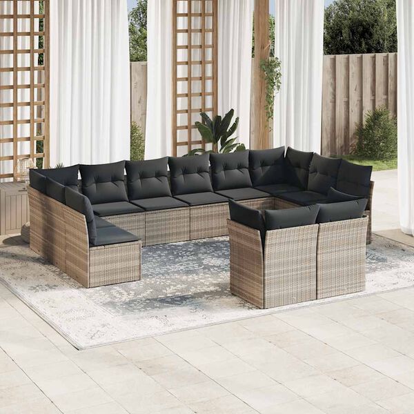 vidaXL 12-delige Loungeset met kussens poly rattan lichtgrijs