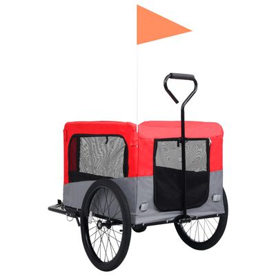 vidaXL Fietstrailer en hondenwagen 2-in-1 rood en grijs