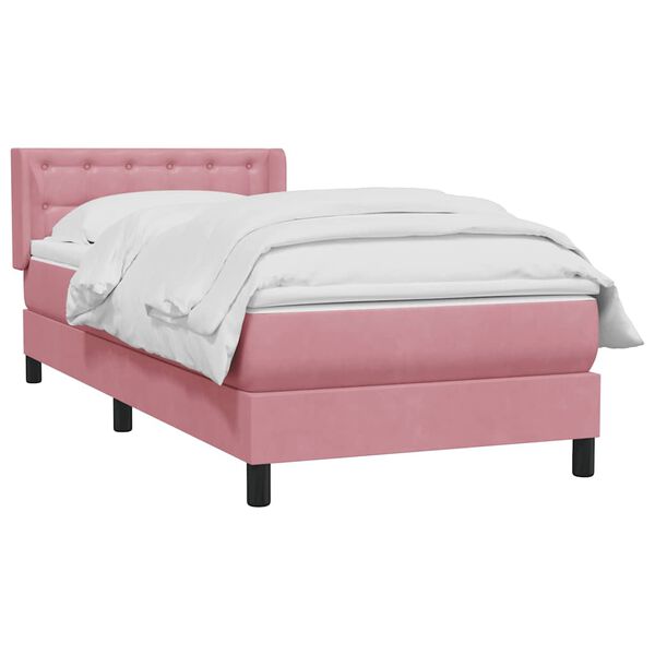 vidaXL Boxspring met matras fluweel roze 90x210 cm