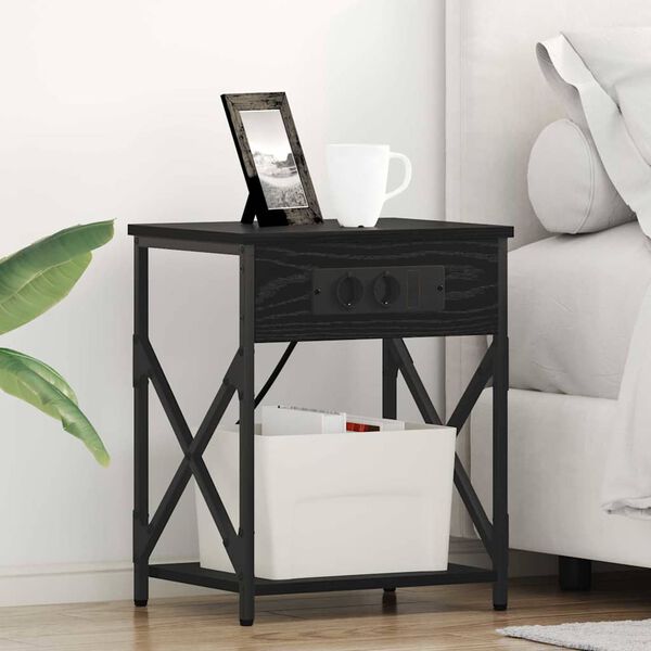 vidaXL Nachtkastje Zwart Eiken 41 x 31 x 51 cm Bewerkt hout