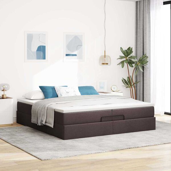 vidaXL Ottoman bed met matrassen 200x200cm stof donkerbruin