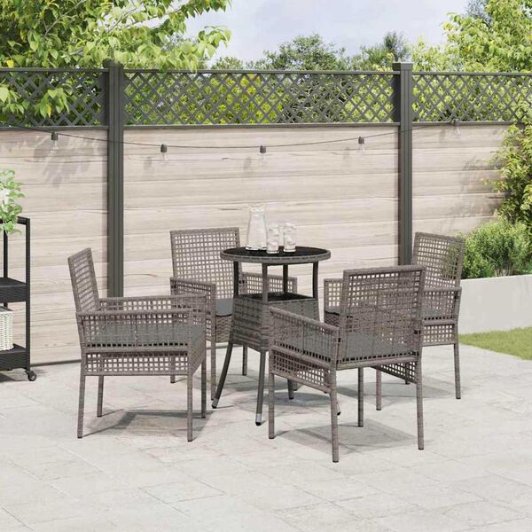 vidaXL Tuin Eetset 5 pcs Grijs Poly riet