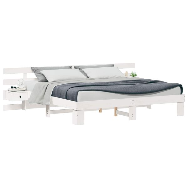 vidaXL Bedframe met hoofdeinde Wit 200 x 200 cm Massief grenenhout