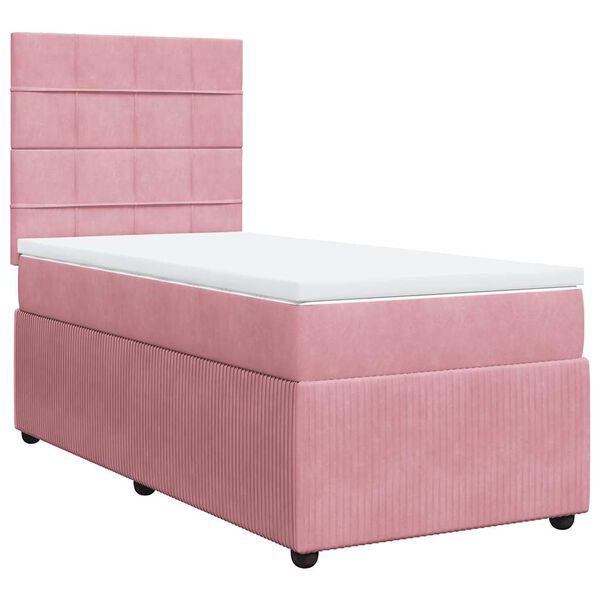vidaXL Boxspring met matras fluweel roze 80x200 cm