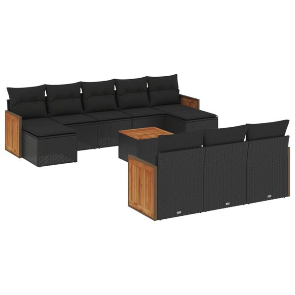 vidaXL 11-delige Loungeset met kussens poly rattan zwart