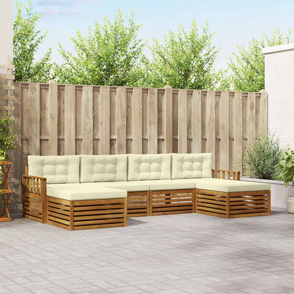 vidaXL Sofa-Sets 6 pcs Natuurlijk en Cr&egrave;me Massief Acaciahout