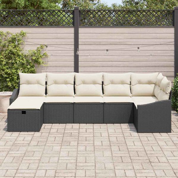 vidaXL Tuin Sofa Set met kussen 7 pcs Zwart Poly riet