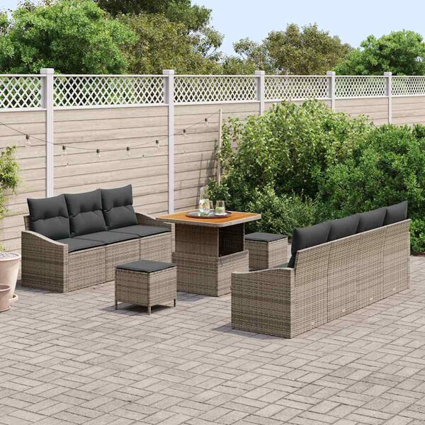 vidaXL Tuinbankenset met kussen 10 pcs Grijs poly rattan