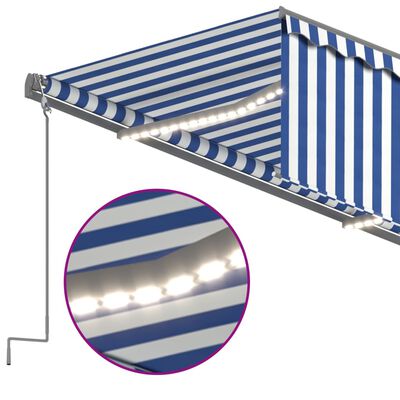 vidaXL Luifel handmatig uittrekbaar met rolgordijn LED 5x3 m blauw wit