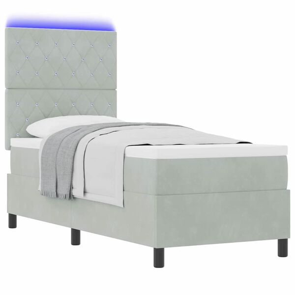 vidaXL LED Box Spring Bed met matras Lichtgrijs 80 x 200 cm Stof