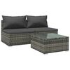 vidaXL 3-delige Loungeset met kussens poly rattan grijs