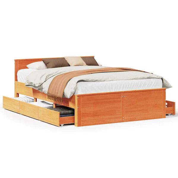 vidaXL Bedframe zonder matras met hoofdbord hout wasbruin 140x190 cm