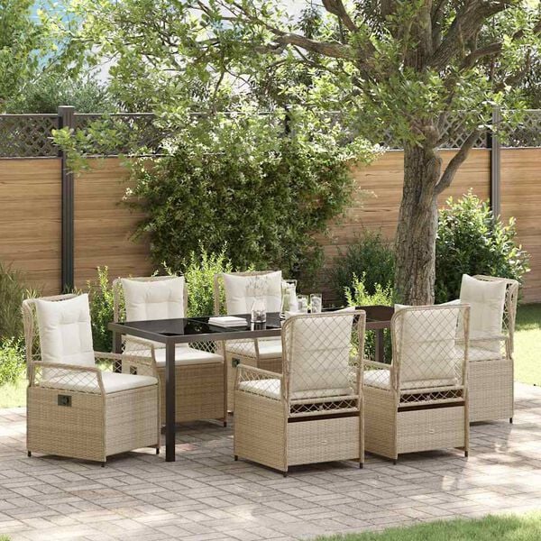 vidaXL Tuin eettafelset 7 pcs Beige en Cr&egrave;me Wit poly rattan