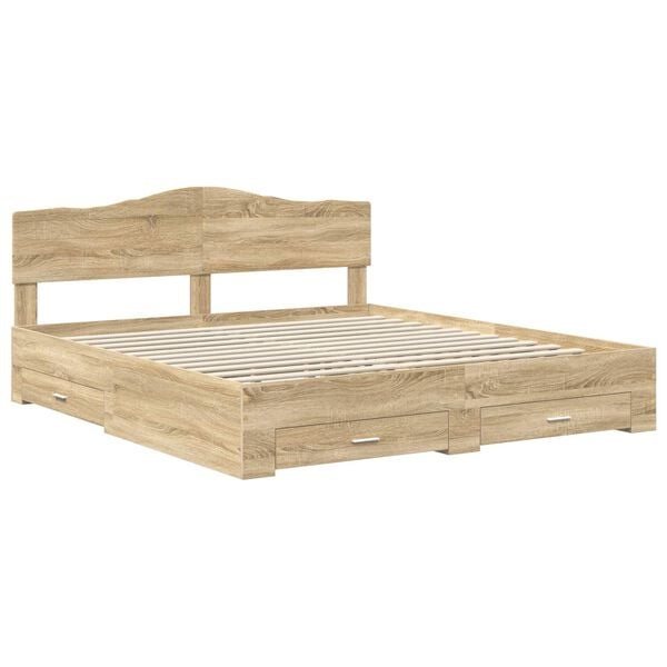 vidaXL Bedframe met hoofdeinde Sonoma Eiken 180 x 200 cm Bewerkt hout