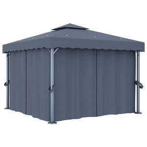vidaXL Prieel met gordijn 3x3 m aluminium antraciet