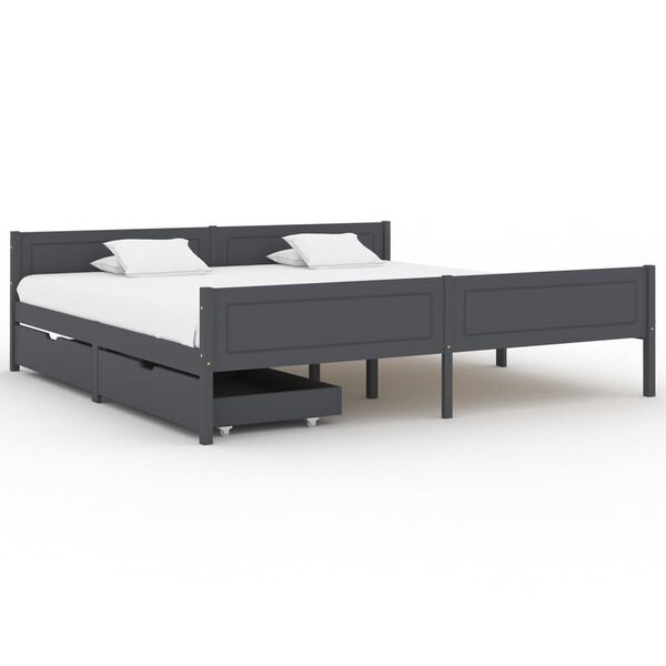 vidaXL Bedframe met 2 lades massief grenenhout donkergrijs 200x200 cm