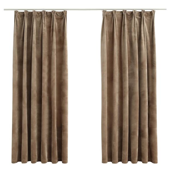 vidaXL Gordijnen verduisterend 2 st met haken 140x175 cm fluweel beige