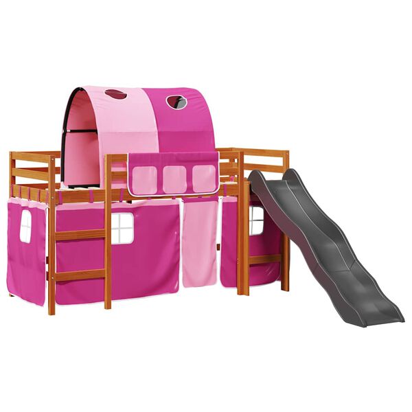 vidaXL Kinderhoogslaper met tunnel 80x200 cm massief grenenhout roze