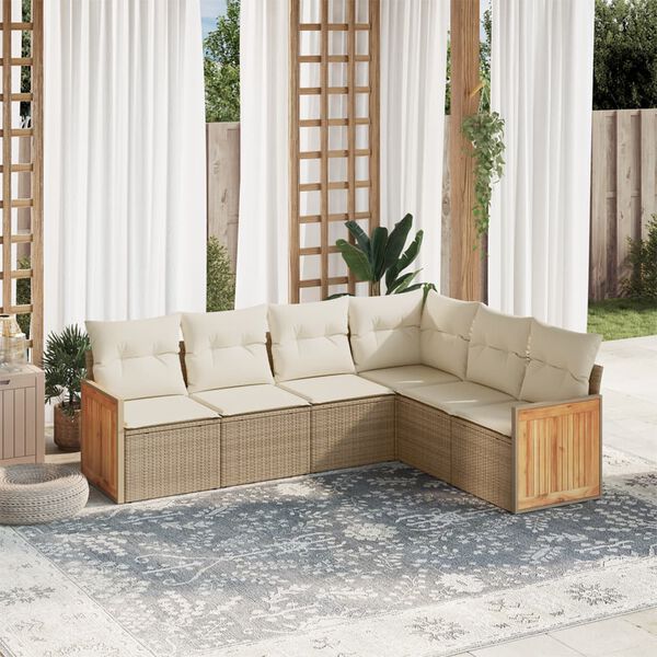vidaXL 6-delige Loungeset met kussens poly rattan beige