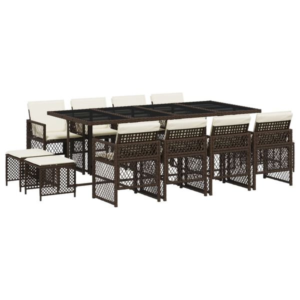 vidaXL 13-delige Tuinset met kussens poly rattan bruin