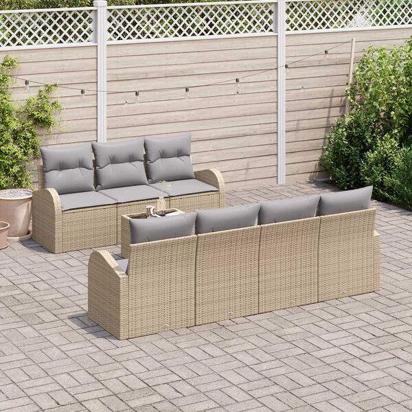 vidaXL Tuin Sofa Set 8 pcs Beige en Grijs Poly rattan, staal en glas