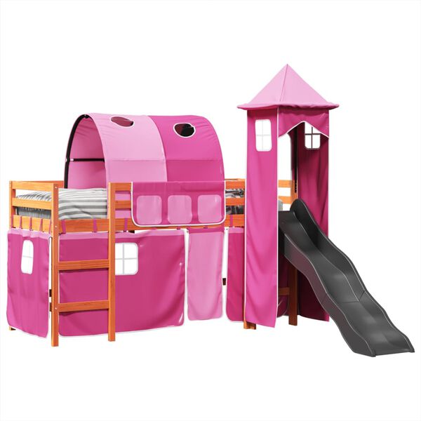 vidaXL Kinderhoogslaper met toren 80x200 cm massief grenenhout roze