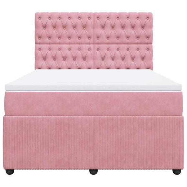 vidaXL Boxspring met matras fluweel roze 140x200 cm