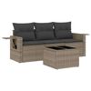 vidaXL 4-delige Loungeset met kussens poly rattan grijs