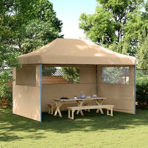 vidaXL Partytent inklapbaar pop-up met 3 zijwanden beige