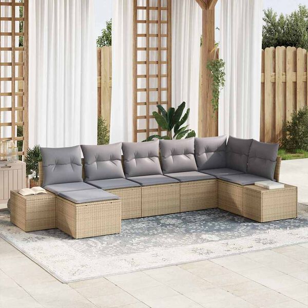 vidaXL Tuin Sofa Set met kussen 7 pcs Beige poly rattan