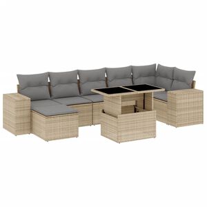 vidaXL 8-delige Loungeset met kussens poly rattan beige