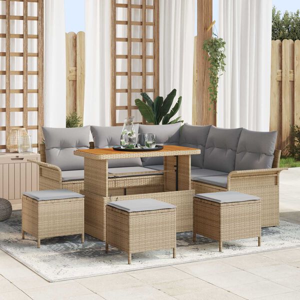 vidaXL Tuinbankenset met kussen 9 pcs Beige poly rattan
