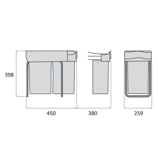 eyckhaus Inbouwprullenbak uitschuifbaar gescheiden rechthoekig 2x14 L