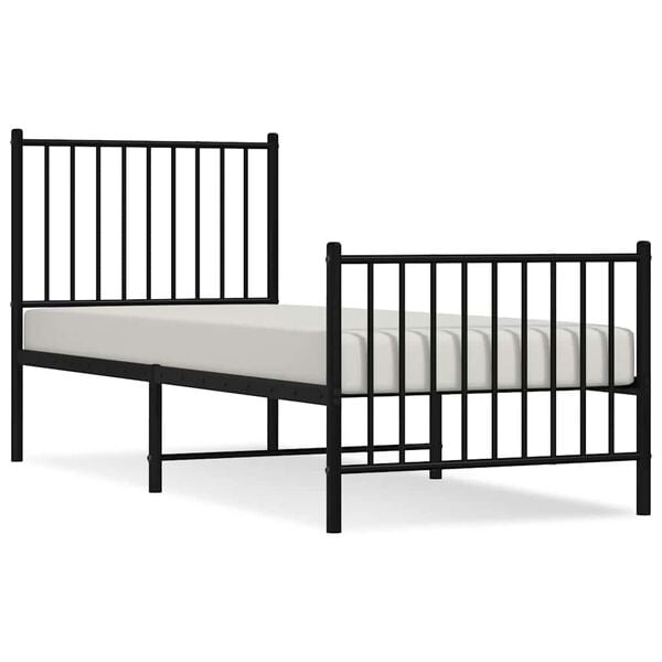 vidaXL Bedframe met hoofd- en voeteneinde metaal zwart 75x190 cm