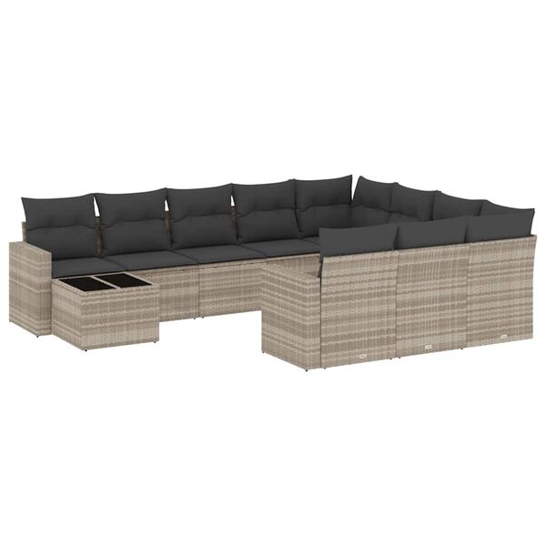 vidaXL 11-delige Loungeset met kussens poly rattan lichtgrijs