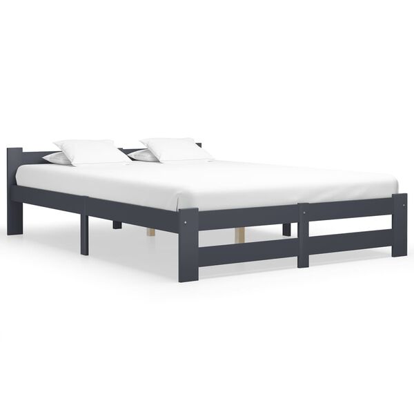 vidaXL Bedframe massief grenenhout donkergrijs 140x200 cm