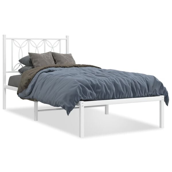 vidaXL Bedframe met hoofdbord zonder matras metaal wit 75x190 cm