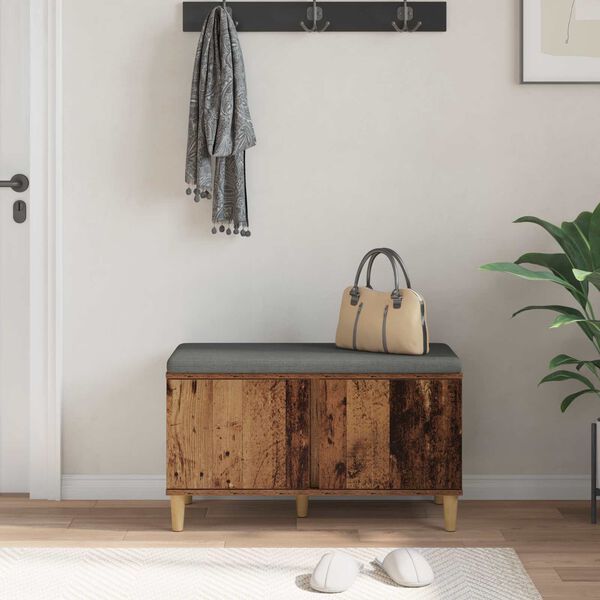 vidaXL Halbank met kussen met opslag Oudhout 60 x 38 x 46 cm