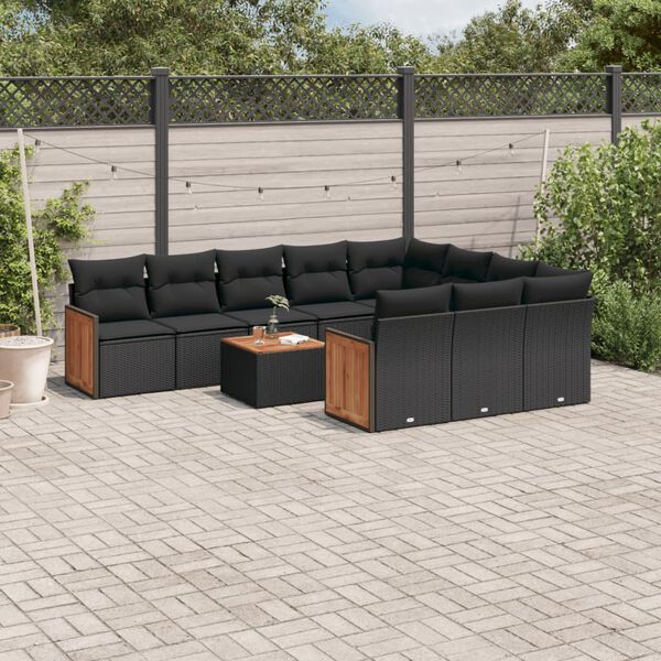 vidaXL 11-delige Loungeset met kussens poly rattan zwart
