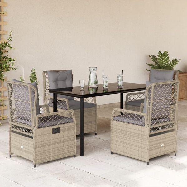 vidaXL 5-delige Tuinset met kussens poly rattan beige