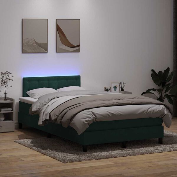vidaXL Boxspring met matras en LED fluweel donkergroen 120x210 cm