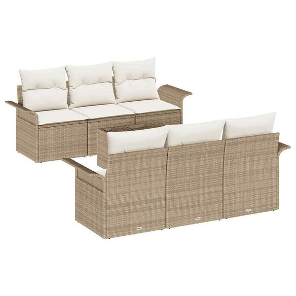 vidaXL Tuinbankenset met kussen 7 pcs Beige en Cr&egrave;me poly rattan