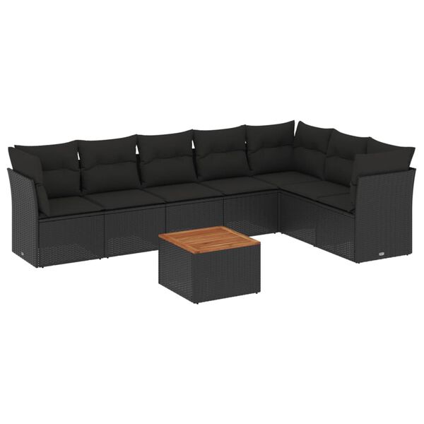 vidaXL 8-delige Loungeset met kussens poly rattan zwart