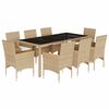 vidaXL 9-delige Tuinset met kussens poly rattan en glas beige