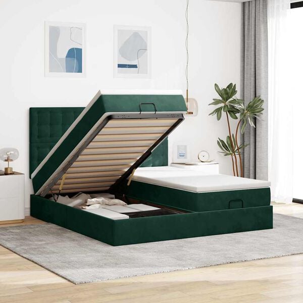 vidaXL Ottoman bed met matrassen 200x200cm fluweel donkergroen