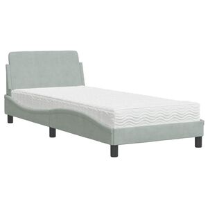 vidaXL Bed met matras "Dover" fluweel lichtgrijs 80x200 cm
